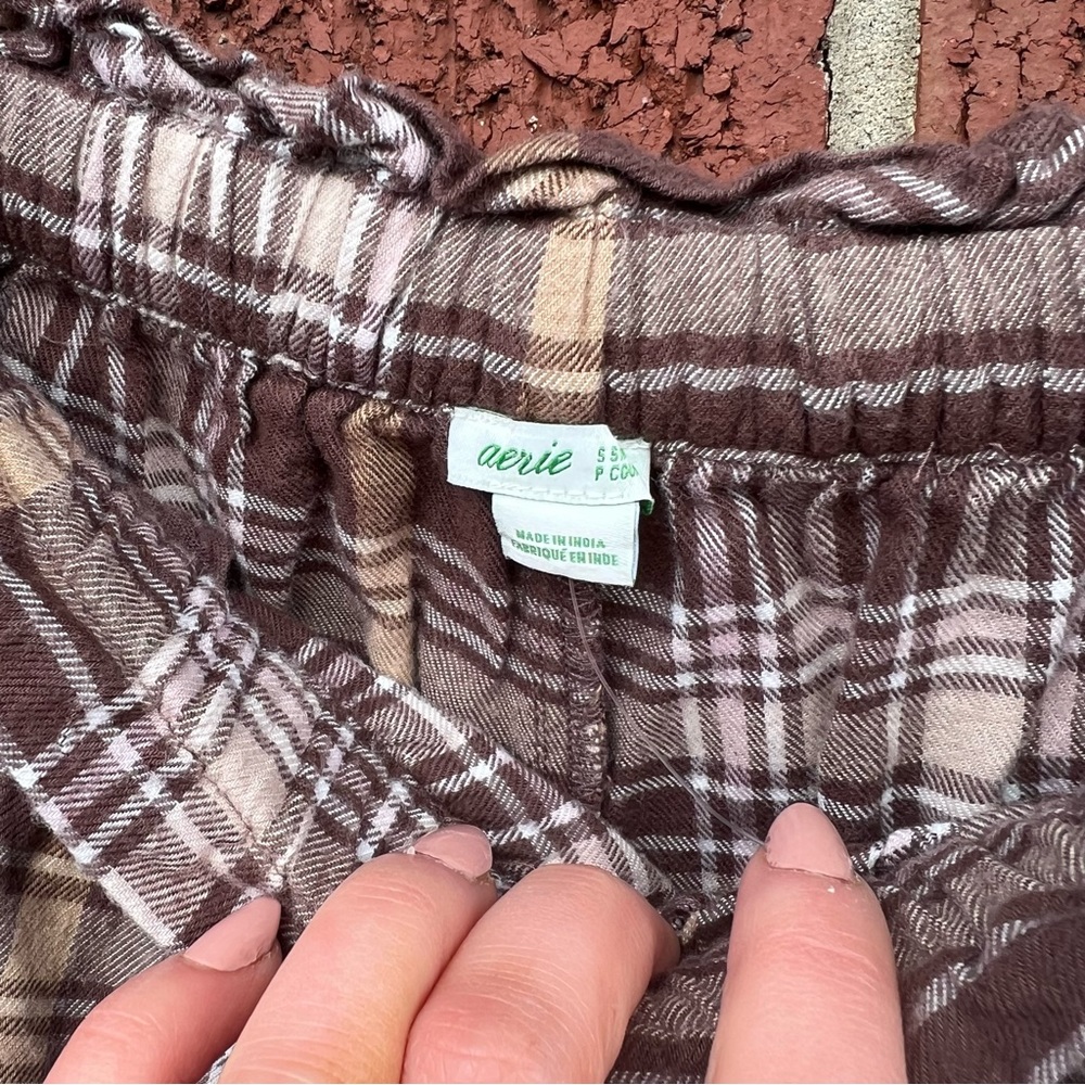 aerie Brown and Cream Plaid Flannel Cuffed Pajama Pants - Picture 3 of 4